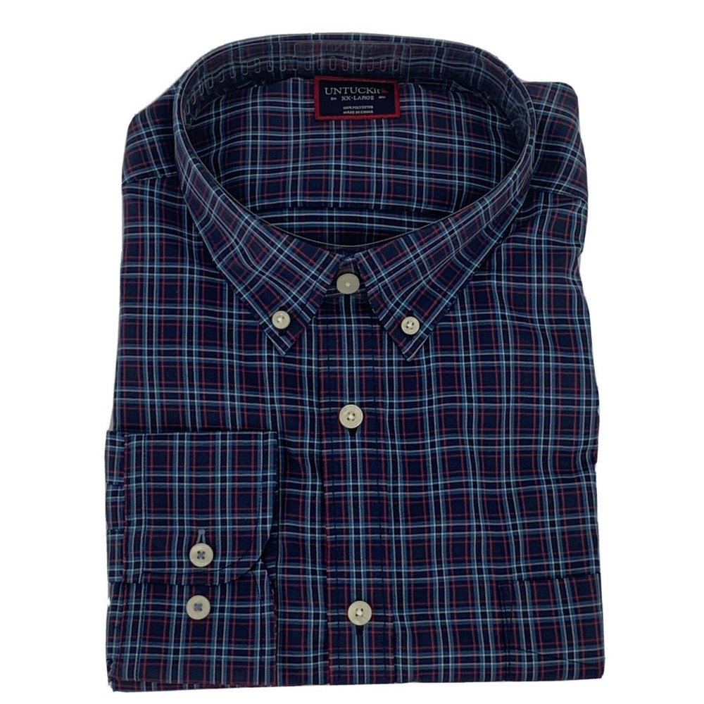 Men's UNTUCKit Long Sleeve Wrinkle-free Button Down Martinet Shirt Plaid XXL NWT